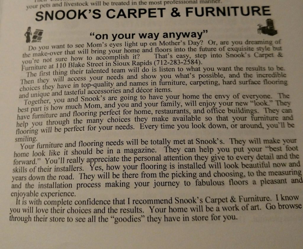 Snook's Carpet & Furniture Sioux Rapids, Iowa